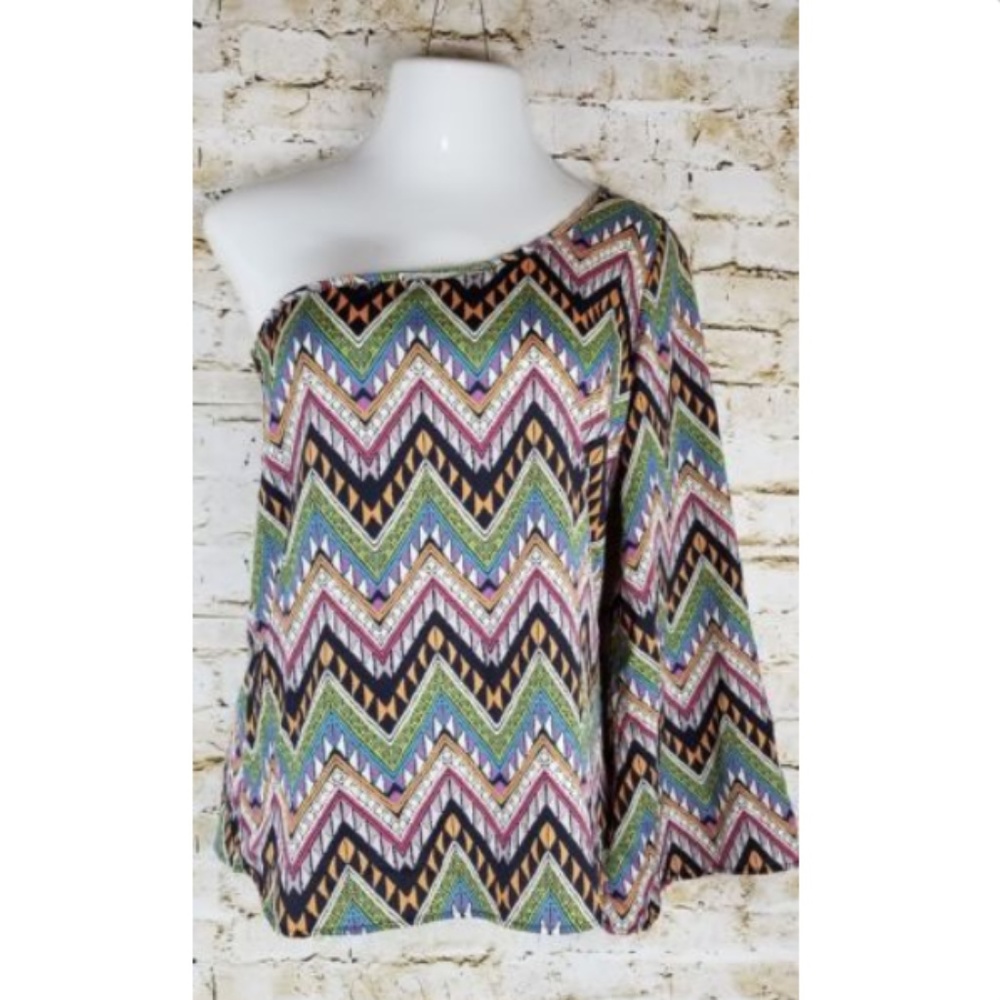 B Sharp One Shoulder Blouse Top Aztec L